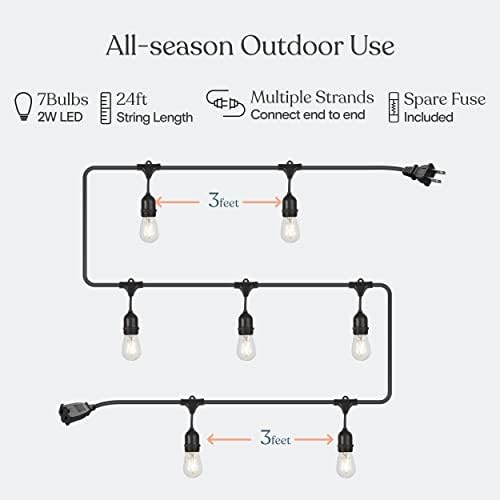 Brightech Ambience Pro - 24 Ft Waterproof LED Outdoor String Lights - Hanging, Dimmable 2w Vintage Edison Bulbs -Commercial Grade Patio Lights Create Cafe Ambience in Your Backyard - 7 Lights, Black - Image 3