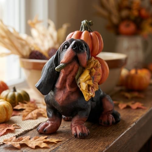 Thanksgiving Dachshund Dog Statue, Fall Pumpkin Dog Figurine Decor - Image 5