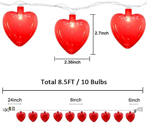 Valentines Day Decorations Lights, 8.5FT 10 LED Red Heart String Lights Plug in, Connectable Valentine's Day Fairy Lights for Wedding Indoor Room Outdoor Holiday Party Christmas Gift Valentine's Day - Image 7