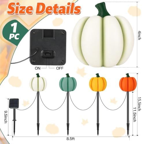 4-in-1 Pumpkin Solar Lights Outdoor Halloween Decorations Fall Stake Lights - Image 2