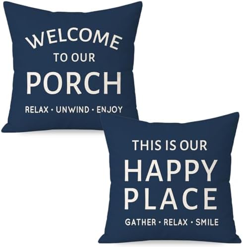 Outdoor Decorative Throw Pillow Covers 18x18 Inch Set of 2, Blue by HERHOME