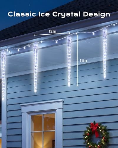 Brightown Christmas Meteor Shower Icicle Lights Outdoor, 2 Pack Total 40ft with 40 Large Tube 960 LED Dropping Effect, Waterproof Decorations for House Eave Roofline, Cool White - Image 3