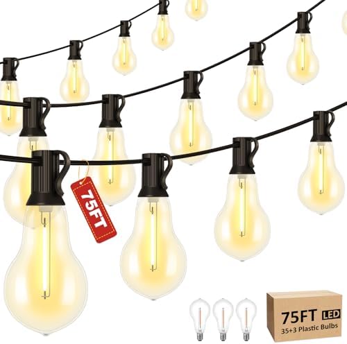 75FT Outdoor String Lights with 35 Bulbs(2FT Spacing), 3 Spare Bulbs by Porbench