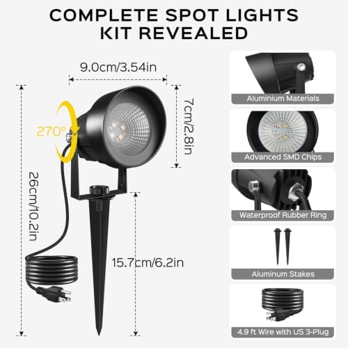 T-SUN Spot Lights Outdoor, Smart RGBW LED Landscape Spotlights 2 Pack - Image 3