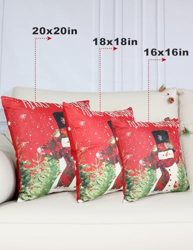 Double-Sided Print Christmas Pillow Covers 20''x20'', Set of 4, 8 Christmas Patterns Christmas Tree, Snowman, Snowflakes, Merry Christmas, Deer, Santa Claus,Truck, Let It Snow, Soft Linen Material - Image 6
