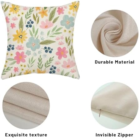 Outdoor Pillow Covers 16x16 Inch 2 Pcs Watercolor Pink Green Flower Spring Decor Throw Pillows Vintage Floral Summer Outdoor Seasonal Decoration Pillowcase Linen Cushion Cover for Couch Sofa - Image 7