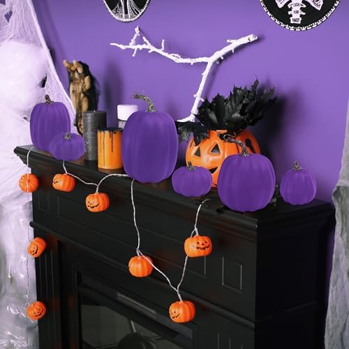 Winlyn 10 Pcs Assorted Size Purple Artificial Pumpkins Decorative Foam Pumpkins Faux Halloween Pumpkin Decor for Fall Harvest Autumn Wedding Thanksgiving Halloween Party Mantel Shelf Table Centerpiece - Image 3