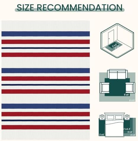 KOZYFLY 250th Anniversary Patriotic 3x5 ft Striped Rug, Blue Red White - Image 3