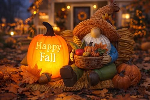 Solar Garden Gnomes Outdoor Statue with Solar Lights Fall Decorations Lighted Fall Gnome Pumpkin Figurine Decor Resin Thanksgiving Table Decorations for Porch Patio,Yard,Lawn Ornament Mom Gift by Unknown