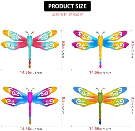 4 Pcs Retro Metal Dragonfly Outdoor Wall Art Hanging Decor - Image 3