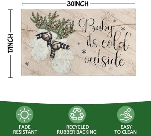 Winter Door Mat Outdoorfor for Front Door,Knitted Gloves Baby Its Cold Outside Welcome Doormat,Christmas Xmas Holiday Floor Rug for Porch Entrance Farmhouse Decor 30" x 17" - Image 3