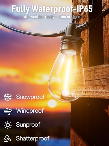 100FT LED Outdoor String Lights with 30 Edison Shatterproof IP65 Waterproof Bulbs, 2700K Dimmable Commercial Grade Patio Lights, Heavy Duty Outside Hanging Light for Garden Porch Deck Decor - Image 4