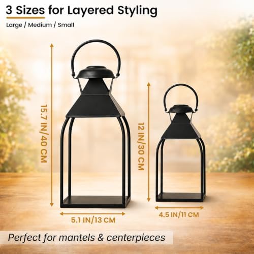 Decorative Metal Lanterns Indoor Outdoor, Set of 2 Outdoor Candle Holder - Image 2