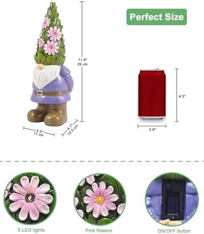 Nacome Solar Garden Outdoor Statues Gnome with Succulent - Image 4