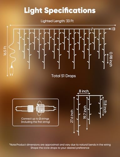 Brightown Icicle Christmas Lights Outdoor,33FT 1020LED Cluster Icicle Light - Image 6