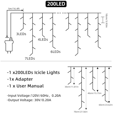Christmas Outdoor Icicle Lights - 200 LED 21+16 FT 8 Modes Curtain Fairy String Light Plug in, Waterproof for Eaves Yard Holiday Xmas Holiday Indoor Outdoor Decoration - Warm White - Image 6