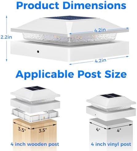 Peasur 4x4 Post Solar Lights 12 Pack, 2 Modes 16 LED Solar Post Cap Light Waterproof, Deck Fence Post Solar Lights Powered Outdoor, Fit 4x4 Wood/Vinyl Posts for Porch Patio - Image 4