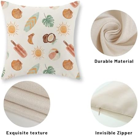 Summer Pillow Covers 16x16 Set of 2 Tropical Coastal Beach Outdoor Throw Pillows Sun Sunshine Monstera Palm Leaf Ice Cream Decorative Pillow Cases Farmhouse Cushion Case for Couch Home Decor - Image 7