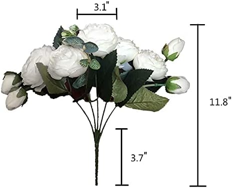 Artificial Peony Flowers Silk Peony Rose Fake Flowers 3Pcs White - Image 3