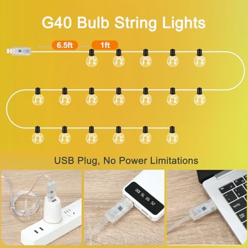Outdoor String Lights USB Plug-in,22ft 20 Color Changing LED Bulbs - Image 6