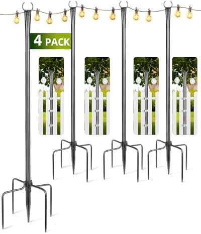 String Light Poles for Outside, 4 Pack 10 ft Frosted Silver Poles by Unknown