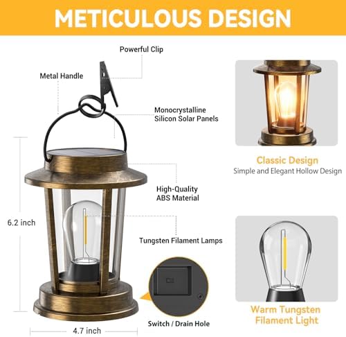 Solar Lanterns Outdoor Waterproof 2 Pack , Upgraded Solar Lights Outdoor, Bright Solar Powered Lanterns Decorative, Hanging Solar Lights for Outside Patio Garden Yard Path Porch Decor(Antique Copper) - Image 2