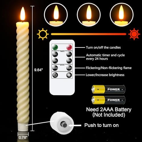 Wondise Real Waxy Flameless Taper Candles with Remote Timer - Image 2