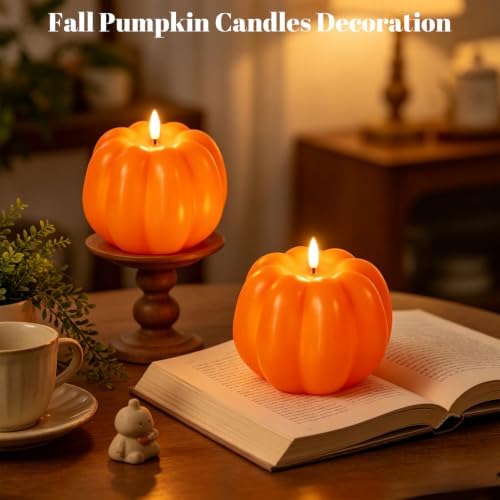 Wondise Orange Fall Decorations Real Wax Pumpkin Candles with Remote Timer - Image 6
