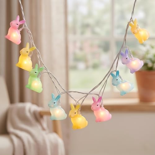 Easter Rabbit Decoration Lights Outdoor, 8.5 Feet Waterproof Bunny String Light with 10 Multicolor Rabbit Shaped Lights for Easter Indoor Bedroom Birthday Party Wedding Decor - Image 6