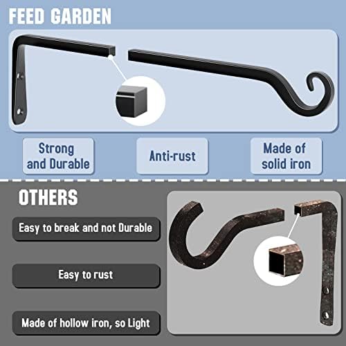 FEED GARDEN 15 Inch 2 Pack Hand-Forged Hanging Plant Bracket Heavy Duty Metal Plant Hangers for Outdoor Hanging Bird Feeders Lanterns Wind Chimes Black - Image 4