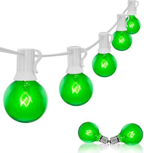 G40 Green St. Patrick’s Day Globe String Lights, 25Ft Outdoor St. Patrick’s Day Decorations Lights with 27 Green Incandescent Bulbs, Hanging Patio Lights Waterproof for Christmas Wedding Party Garden by Goothy