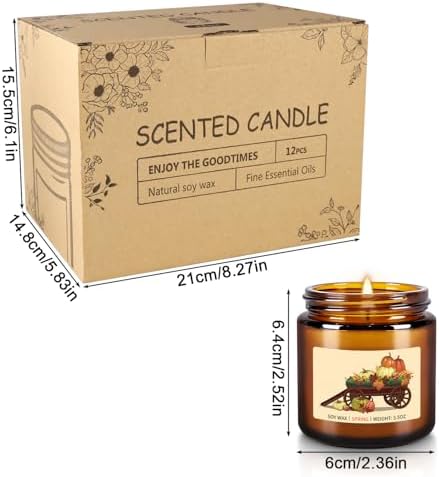 Autumn Harvest Scented Candles Gift Set – 12 Pack Fall Soy Wax Candles with Essential Oils, 3.5oz Amber Jar Candles for Home Decor, Thanksgiving & Halloween Gifts - Image 2