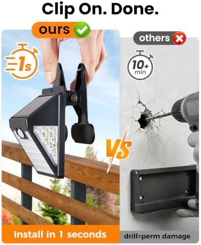 Clip On Solar Lights Outdoor,Motion Sensor Outdoor Lights, 72LEDs 600LM Clip on Solar Fence Lights Outdoor Waterproof LED,Solar Lights for Wall Fence,Deck, Gutter,Camping (2, Black) (6, Black) - Image 2