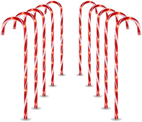 26" Christmas Candy Cane Pathway Lights, Outdoor Yard Decor Set of 10, Red by J-HVA