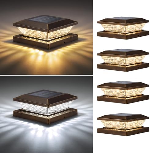 Mlambert 4x4 Solar Post Cap Lights Outdoor 4 Pack, Waterproof Solar Fence Light for Wooden/Vinyl Post, 2 Color Outside Deck Patio Porch Decor, Brown by Mlambert