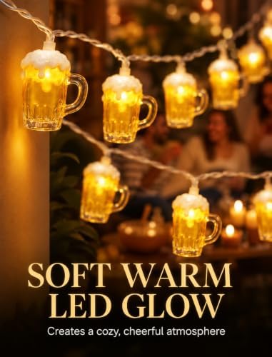 Beer String Lights Outdoor, 12.5FT Summer Decorative Camping String Lights with 10 3D Beer Mug Lights, Plug in Connectable Novelty Fairy Lights for Tropical Themed Wedding Bistro Bar Party Decor - Image 5