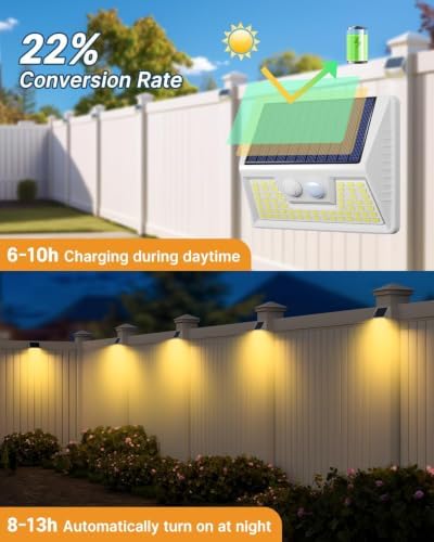 vighep 2Pack White Solar Lights Outdoor Motion Sensor, 3000K Warm Light/3 Lighting Modes, IP65 Waterproof Solar Powered Wall Lights Outside for Garden Fence Backyard Deck Driveway - Image 4
