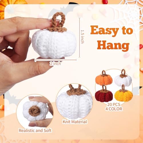 Remagr 20 Pcs Knit Pumpkins Fall Decor 2 Inch Thanksgiving, Orange Series - Image 2