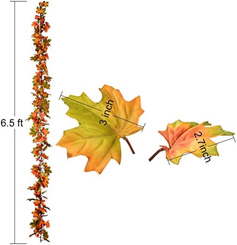 2 Pack Fall Maple Leaf Garland Clearance - 6.5ft/Piece Artificial Foliage Garland Autumn Hanging Fall Leave Vines for Indoor Outdoor Wedding Thanksgiving Dinner Party Decor - Image 7