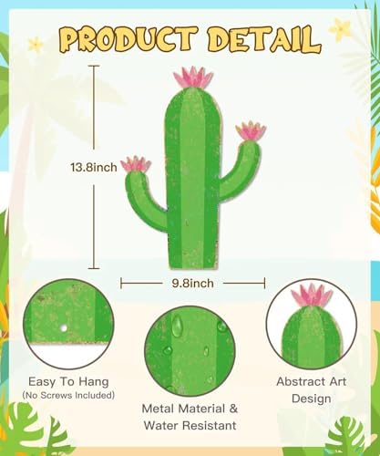 Putuo Decor Cactus Metal Wall Decor, 13.78" x 9.80" Southwestern Tin Wall Sign, Desert Plant Hanging Wall Art for Southwest Bathroom Bedroom Patio Porch Garden Home Decor - Image 2