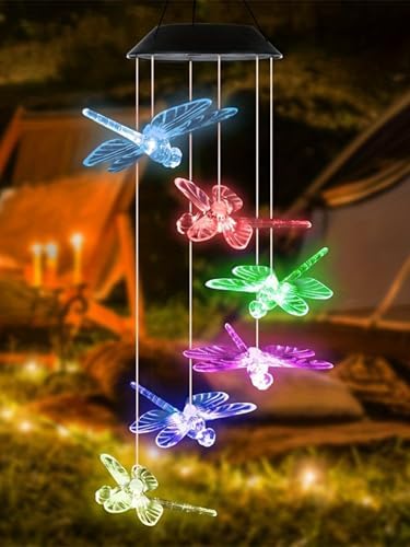 Solar Wind Chimes for Outside,Dragonfly Solar Hanging Lights Outdoor,Dragonfly Gifts for Women,Waterproof Outdoor Solar Powered Lights for Garden Patio Yard Home Decor - Image 3