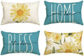 AVOIN colorlife Home Sweet Home Spring Summer Flowers Yellow Throw Pillow Covers, 12 x 20 Inch Blue Cushion Case for Sofa Couch Set of 4 by AVOINcolorlife