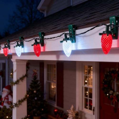 Dazzle Bright C9 Christmas String Lights, 100 LED 66 FT Waterproof Connectable Fairy Lights with 100 Spring Clips Timer, Christmas Decoration for Outdoor Roofline Home Garden Yard Tree (Red & White) - Image 2