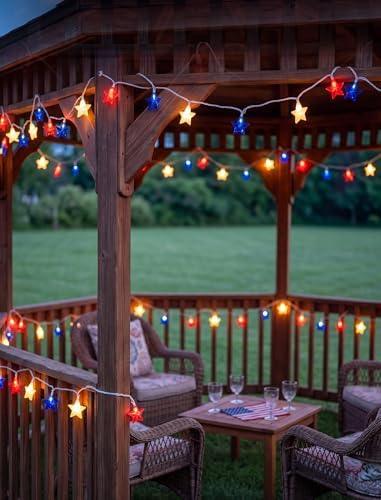 10 LED Red White Blue Star String Lights Outdoor, 8.5Ft 4th of July Decorations Lights Waterproof, Connectable Plug in Patriotic Star Fairy Lights for Home Patio Independence Day Memorial Day Flag Day - Image 6