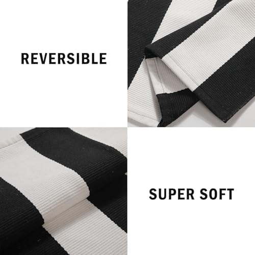 Striped Outdoor Rug 27.5x43 Black and White Front Door Mat, Layering Rug for Porch, Washable Doormat, Cotton Area Rug for Outdoor Entrance Entryway Patio Porch Decor - Image 7