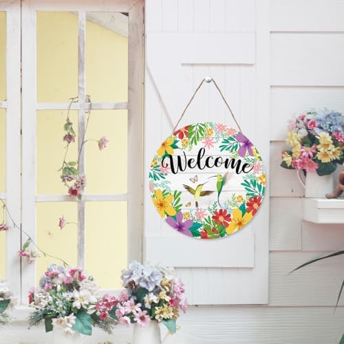 Welcome Spring Sign for Front Door, Seasonal Hanging Decorations, Welcome Hanging Sign with Hummingbirds for Farmhouse Home Front Door Porch - Image 4