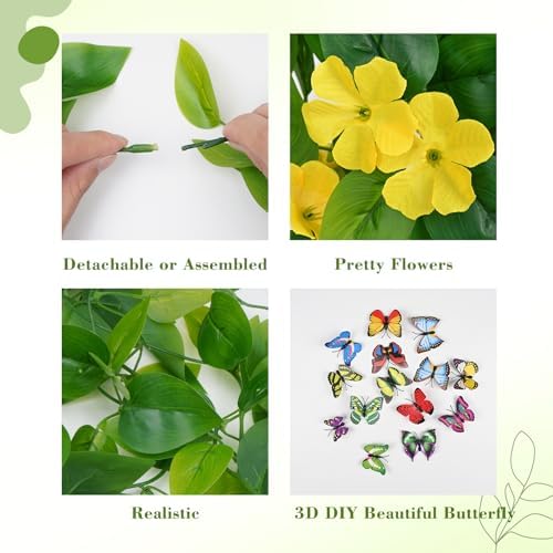 BLEUM CADE Artificial Hanging Flowers for Outdoors, 2pcs Fake Hanging Plants Pothos Vines with Yellow Flowers for Wall Home Living Room Indoor Outdoor Decor (No Baskets) - Image 7