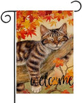 Fall Cat Garden Flag 12x18 in Vertical Double Sided Welcome Autumn Leaves Thanksgiving Decor Harvest Holiday Outside Decorations Burlap Yard Flag by Whongkidz