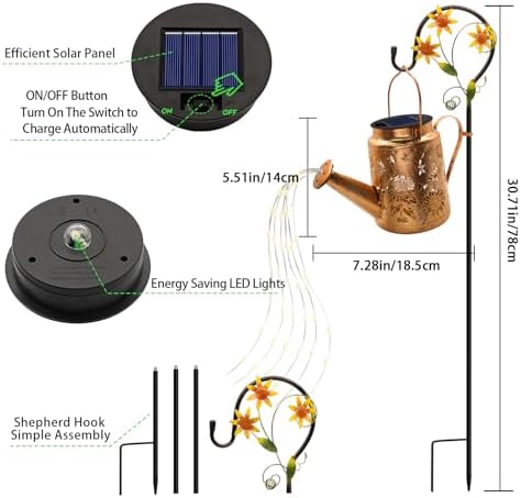 Solar Lights Outdoor Waterproof, 2 Pack Sunflower Watering Can with Lights - Image 3