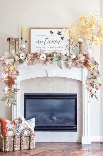 DearHouse Pumpkin Fall Maple Leaf Garland, 6Ft Hanging Vine White Maple Garland Artificial Autumn Foliage Thanksgiving Decor for Home Wedding Fireplace Party Christmas - Image 3